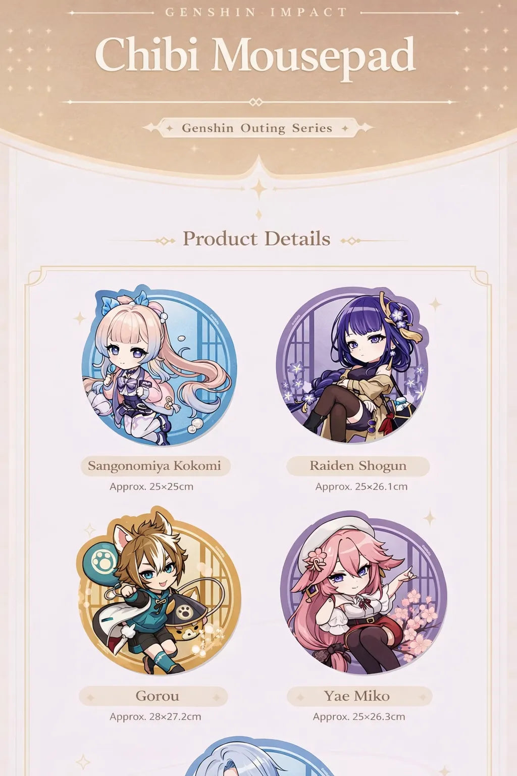 Genshin Impact Outing Series chibi mousepad product overview multiple character lineup display