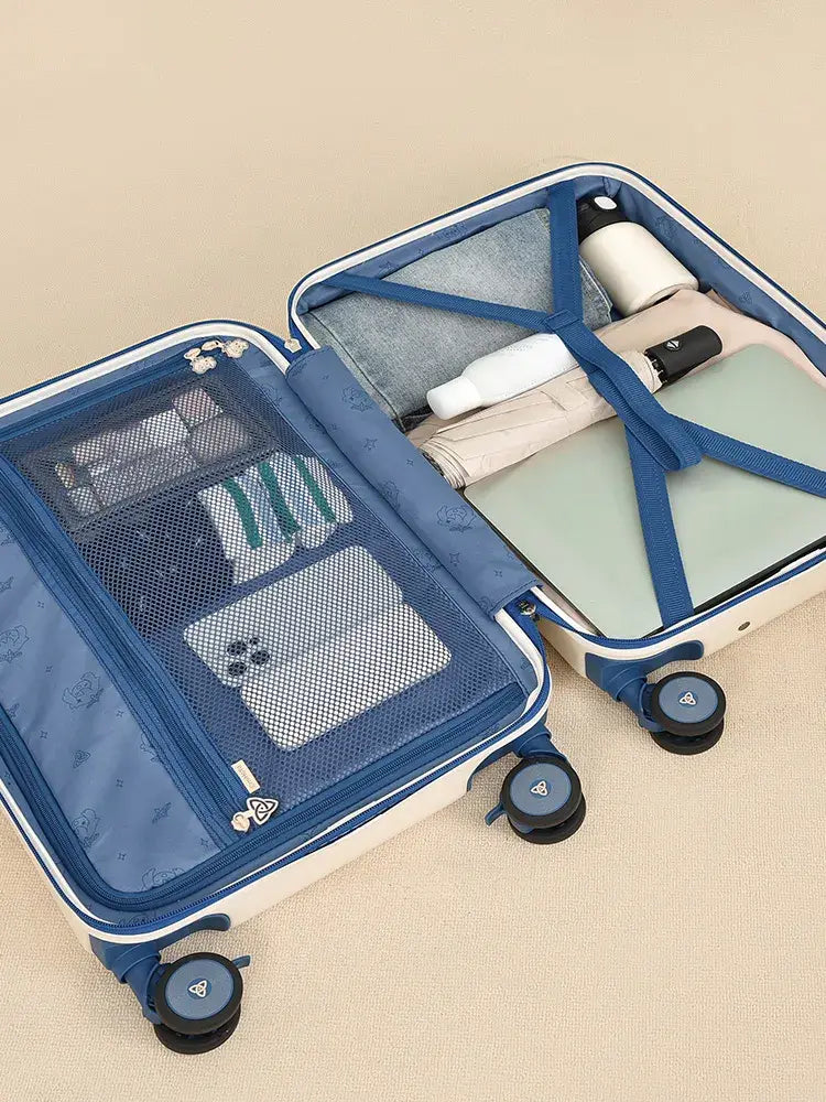 Genshin Impact Paimon Travel Series carry-on luggage displayed in a travel lifestyle scene