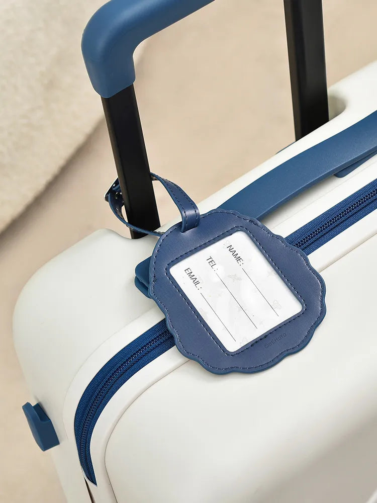 Genshin Impact Paimon Travel Series luggage top view featuring handle and matching luggage tag