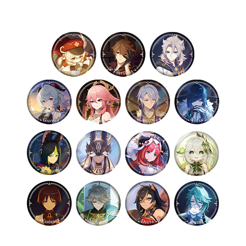 Genshin Impact PV Series badges featuring Klee Hu Tao Ayaka and Venti