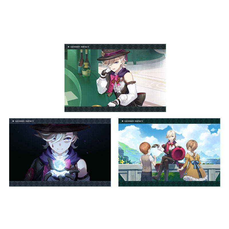 Genshin Impact PV Series photo cards featuring Lyney character artwork