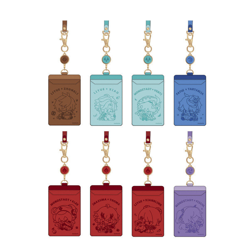 Genshin Impact Q-style character card holder set featuring Zhongli Thoma Fischl group display