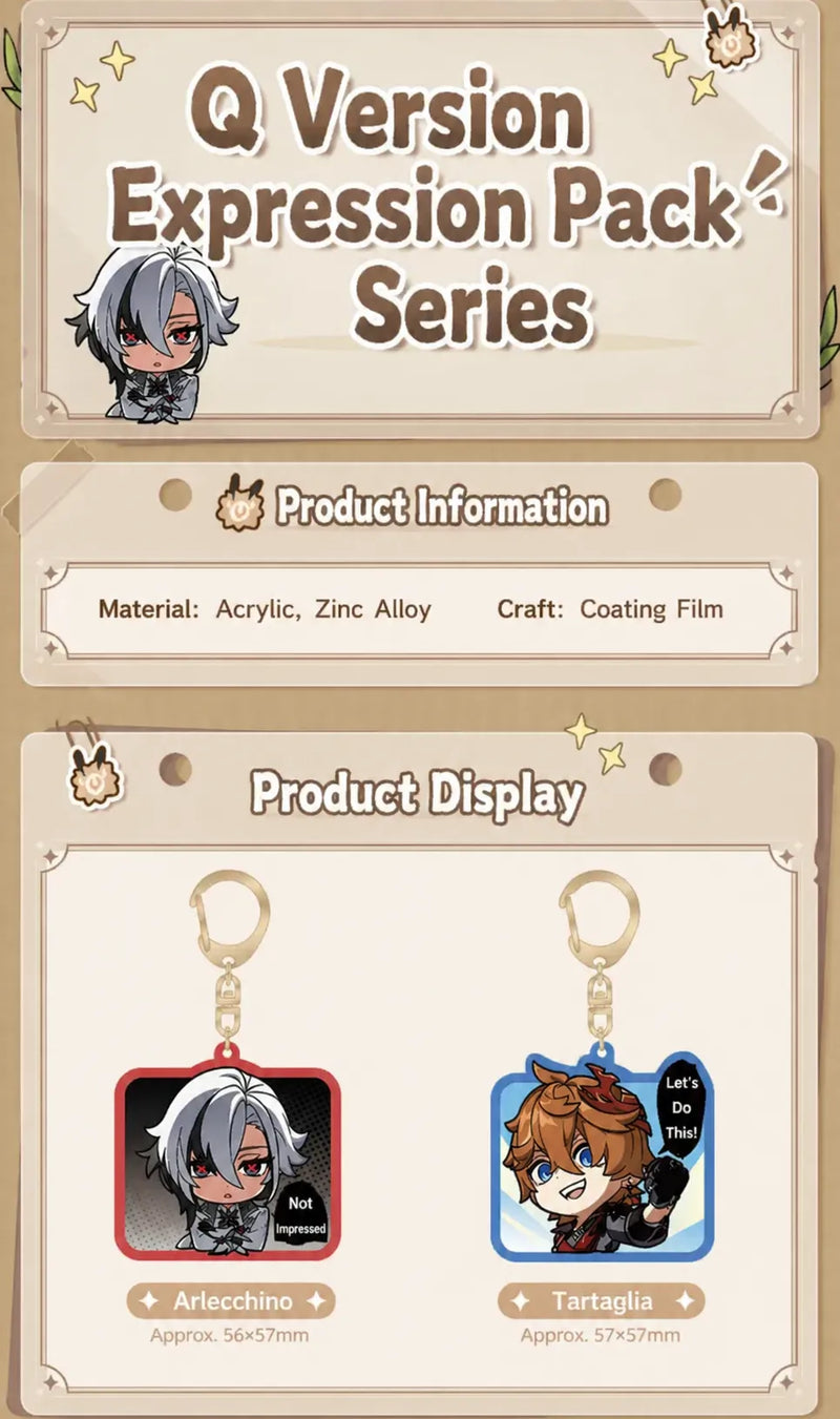 Genshin Impact Q Version Acrylic Keychain Fatui Series product details showing material and craft information
