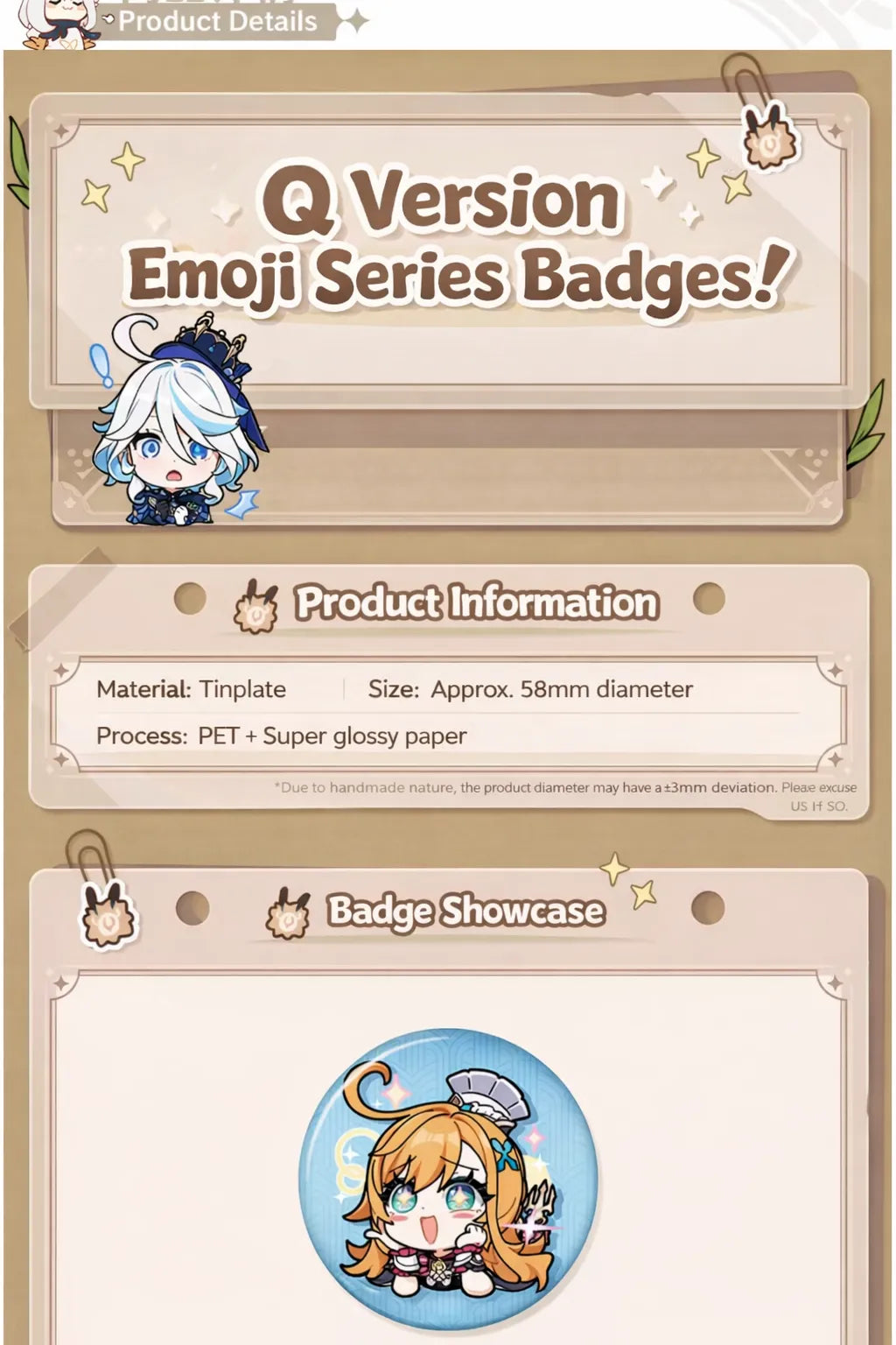 genshin impact q version emoji badge detail glossy finish close up