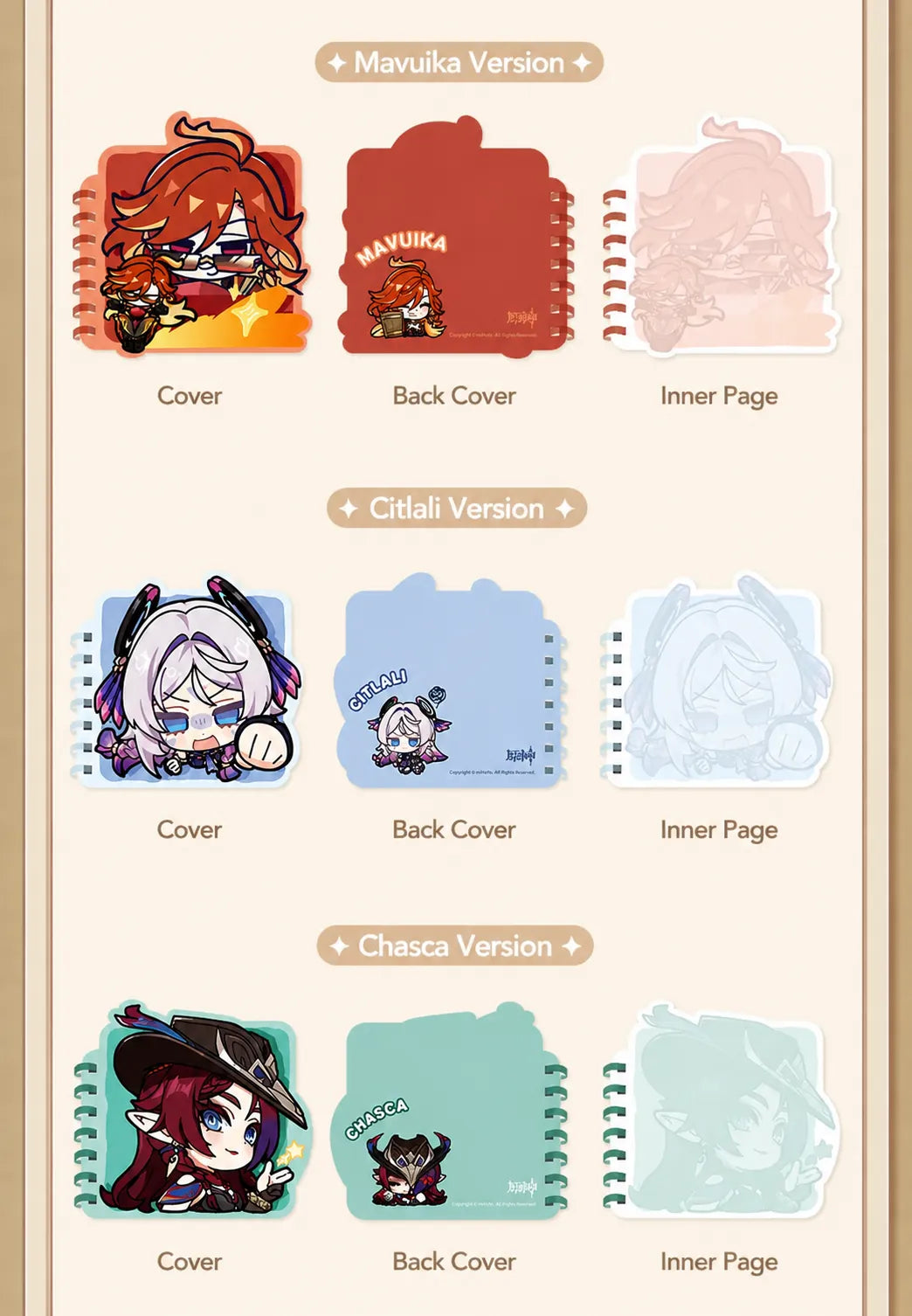 Genshin Q Version Expression Series spiral notepad cover back cover and inner page display