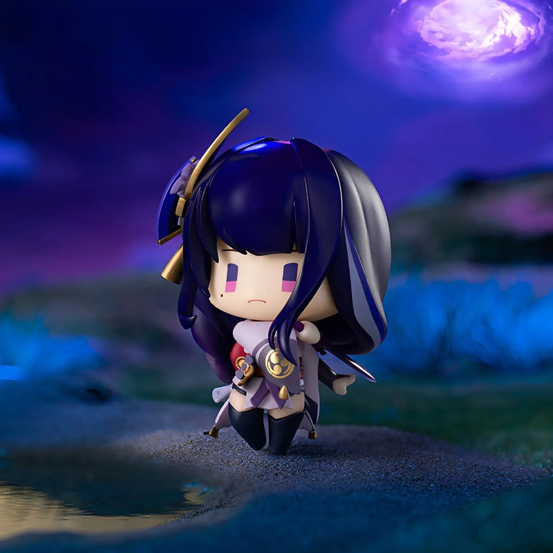 Genshin Impact Raiden Shogun Battlefield Heroes blind box chibi figure with themed Inazuma display base