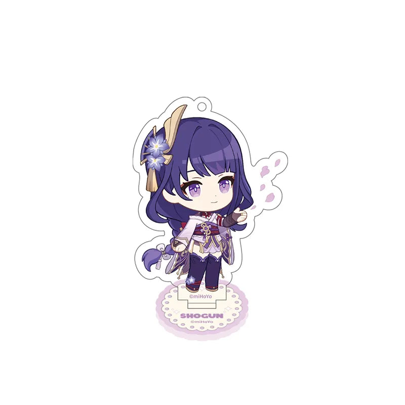 Raiden Shogun Stellar Recollection series acrylic standee with elegant chibi illustration and themed base