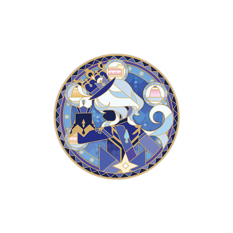 Genshin Rainbow Invitation Series Furina metal badge with elegant blue enamel themed design