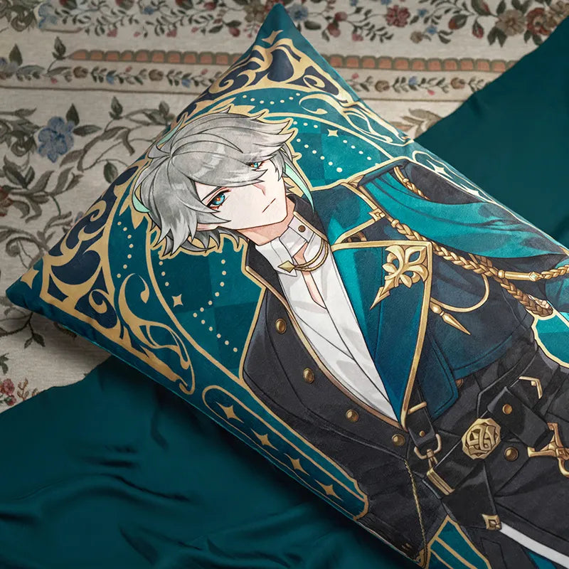 Genshin Resplendent Feast Alhaitham body pillow display featuring elegant character artwork and refined fantasy-themed styling
