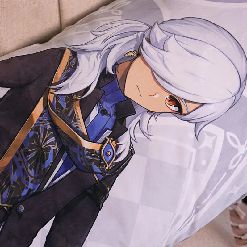 Genshin Cyno Resplendent Feast body pillow display featuring elegant dark themed banquet attire artwork