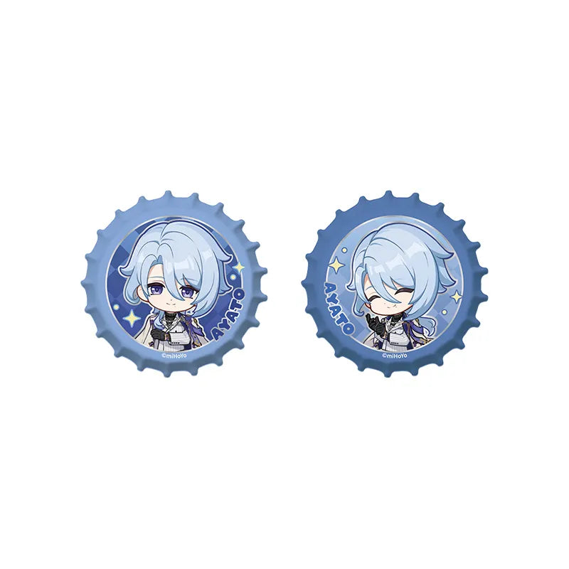Kamisato Ayato Q-edition bottle cap magnetic badge set from the Resplendent Feast series with chibi character artwork