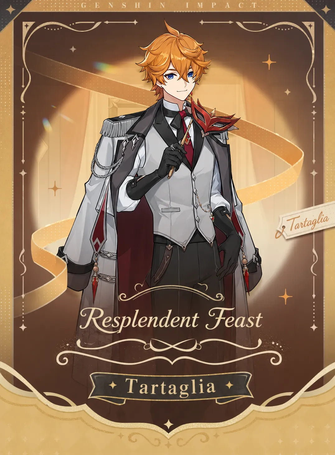 Genshin Impact Tartaglia floating holographic badge from the Resplendent Feast series