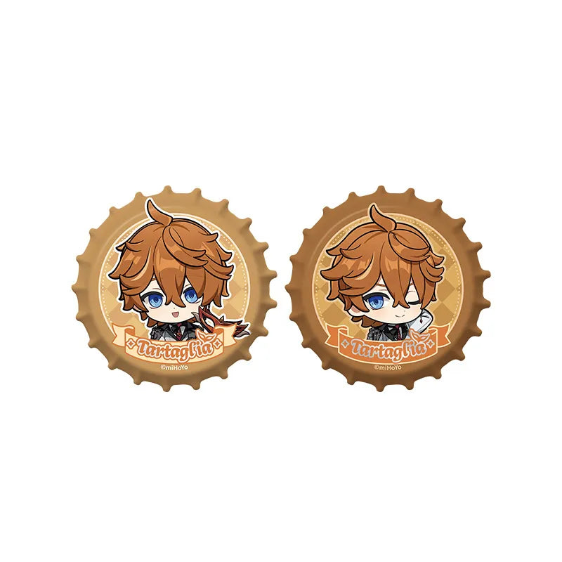 Genshin Impact Tartaglia Resplendent Feast chibi bottle cap magnetic badge set with cute character expressions