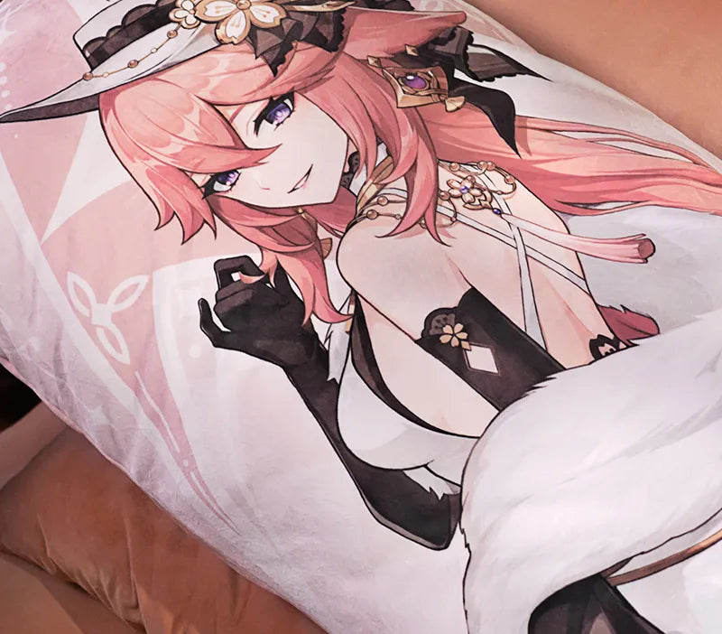 Genshin Yae Miko Resplendent Feast body pillow display featuring luxurious pink banquet themed character artwork
