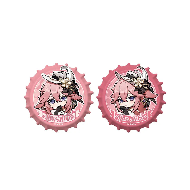 Genshin Impact Resplendent Feast Yae Miko chibi magnetic bottlecap badge set