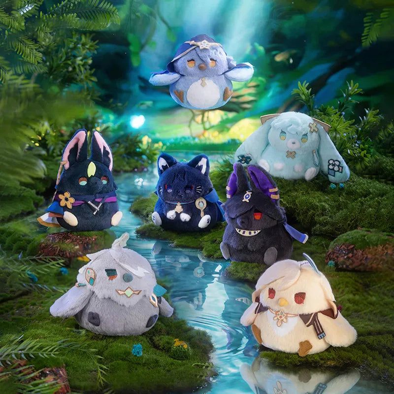 Genshin Impact Rice Ball Series plush charms featuring seven character designs
