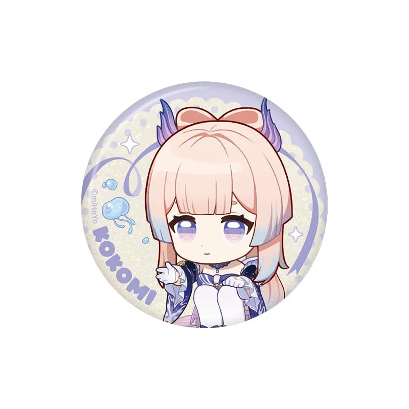 Genshin Impact Sangonomiya Kokomi Stellar Recollection series character badge with ocean-themed chibi artwork