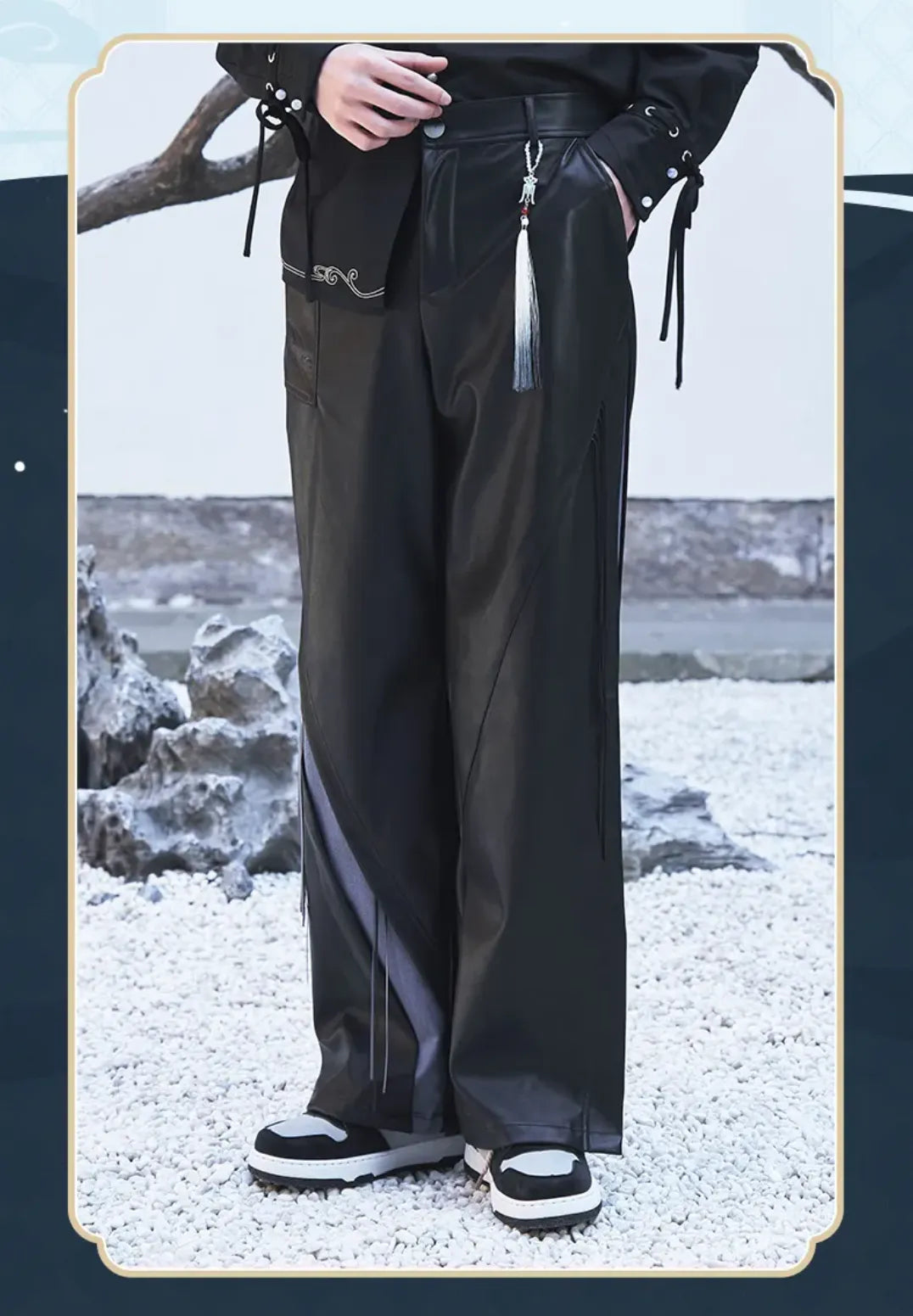 Genshin Impact Shenhe themed leisure long pants male model fitting reference
