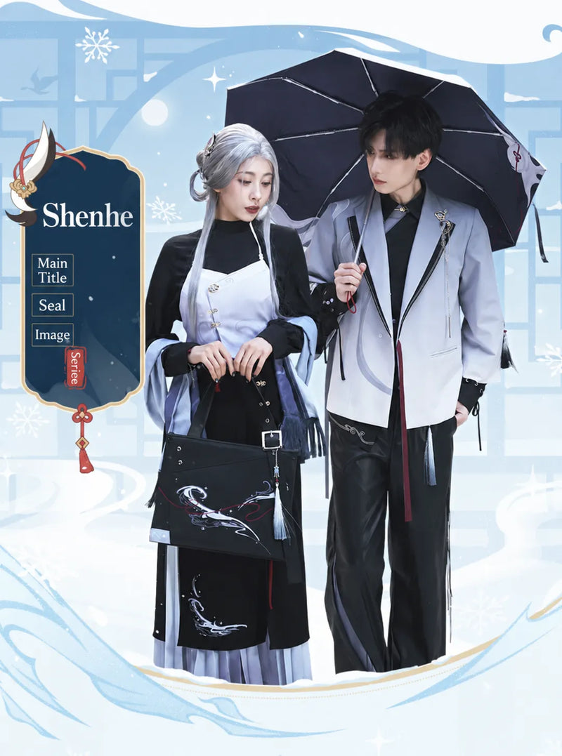 Genshin Impact Shenhe themed leisure outerwear material and product information display