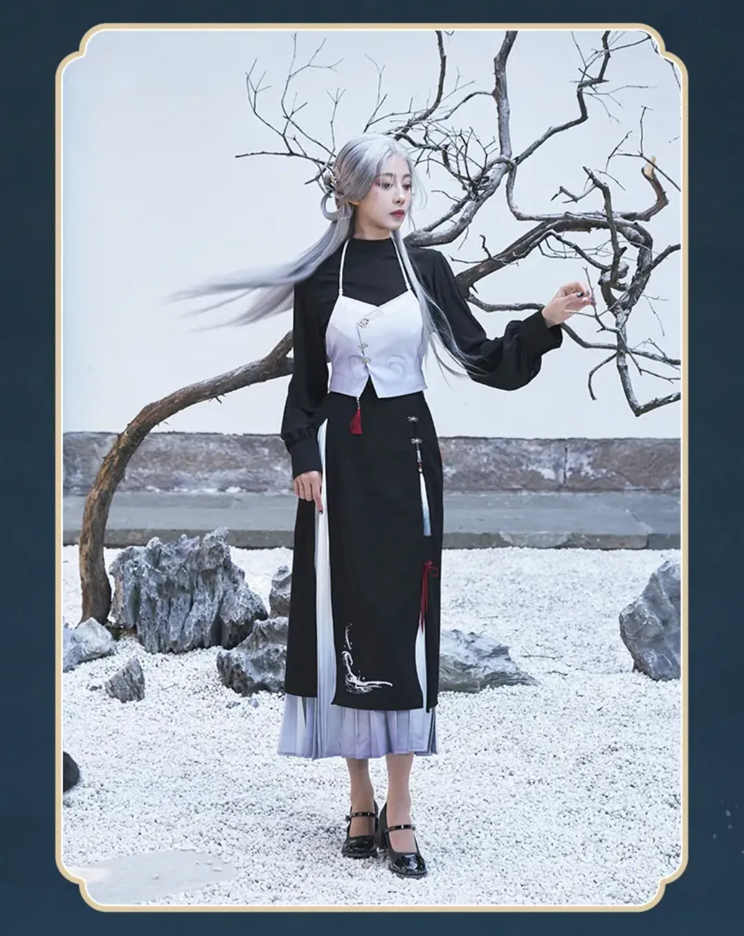 Genshin Impact Shenhe themed impression series half-length skirt real outfit photography showcase