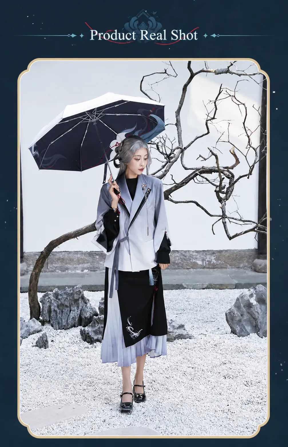 Genshin Impact Shenhe themed half-length skirt front and back flat layout showcase