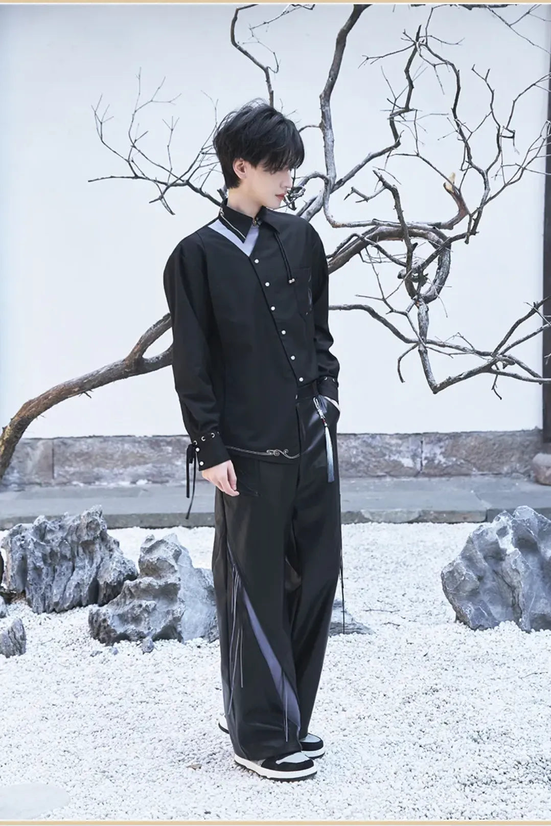 Genshin Impact Shenhe casual shirt outfit styling for male model showcase