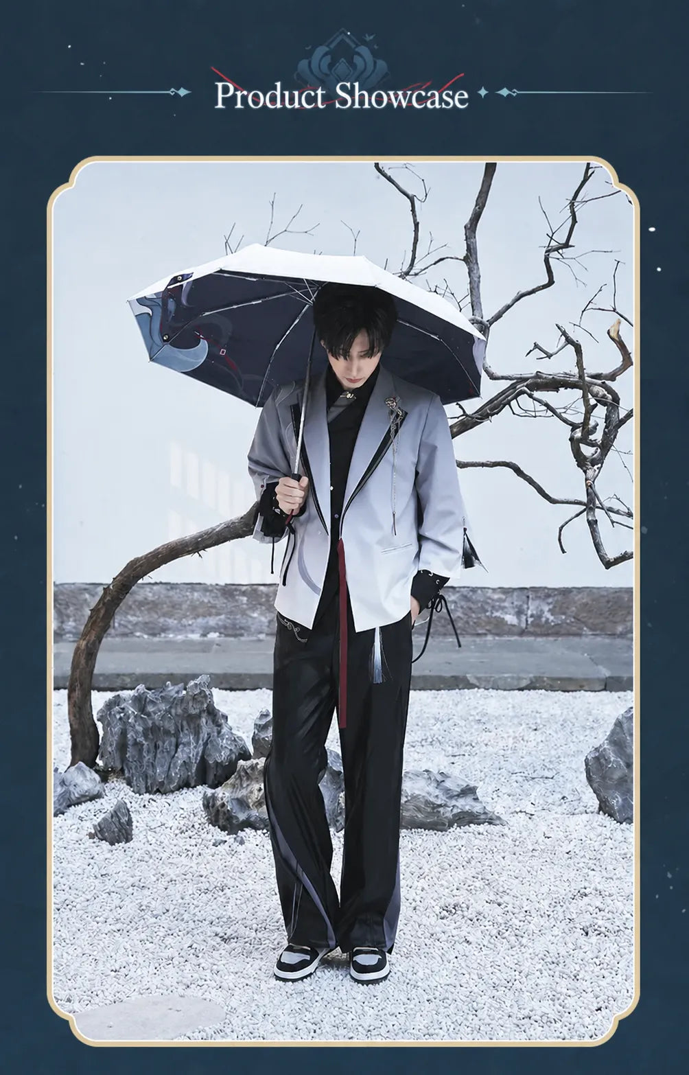 Genshin Impact Shenhe themed casual shirt back embroidery and layered panel design
