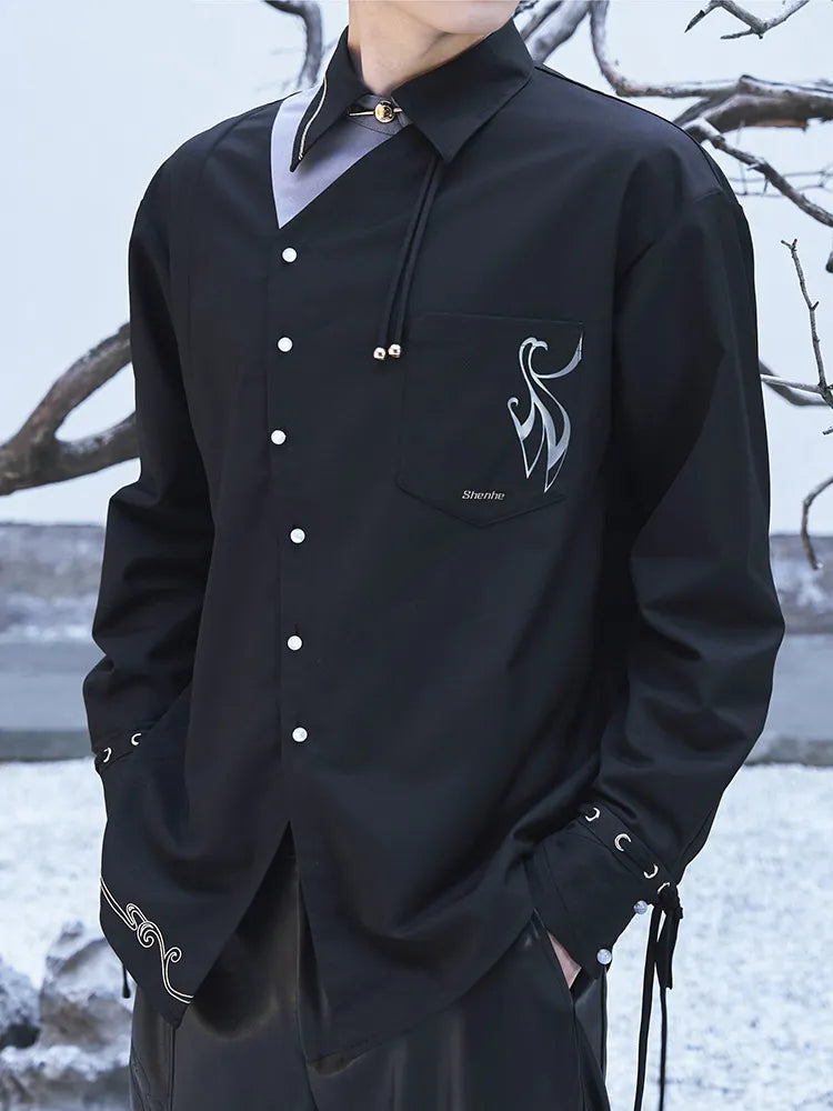Genshin Impact Shenhe themed casual shirt featuring elegant layered styling and embroidered details