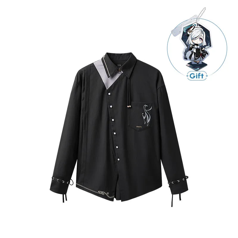 Genshin Impact Shenhe themed casual shirt front and back flat lay product display