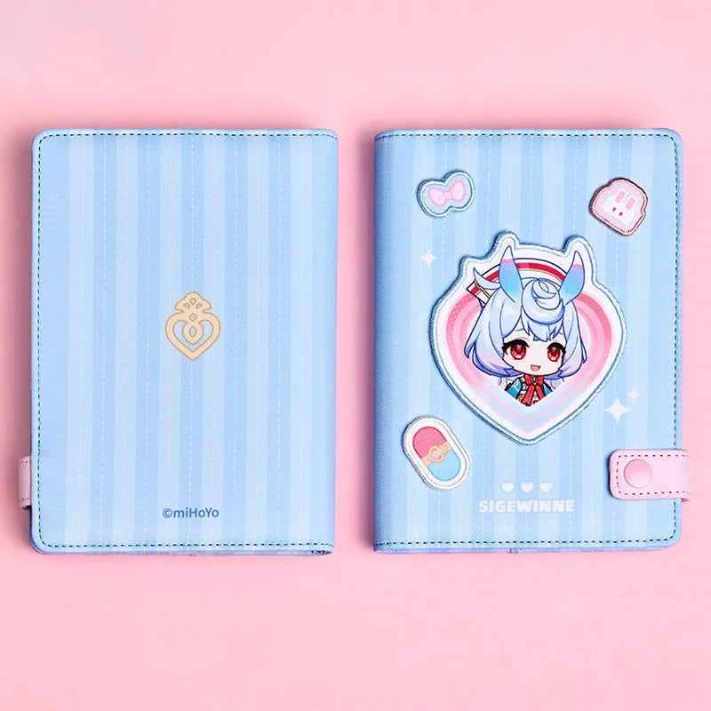 Genshin Sigewinne kawaii stationery bundle with themed notebook and acrylic clip accessories