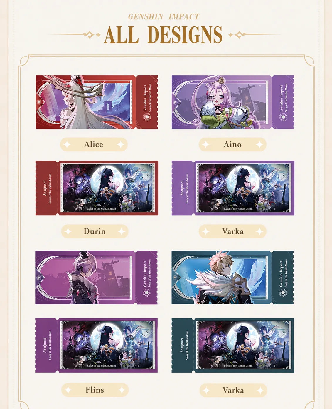 Genshin Impact Song of the Welkin Moon Holographic Ticket Blind Box Rules and Packaging