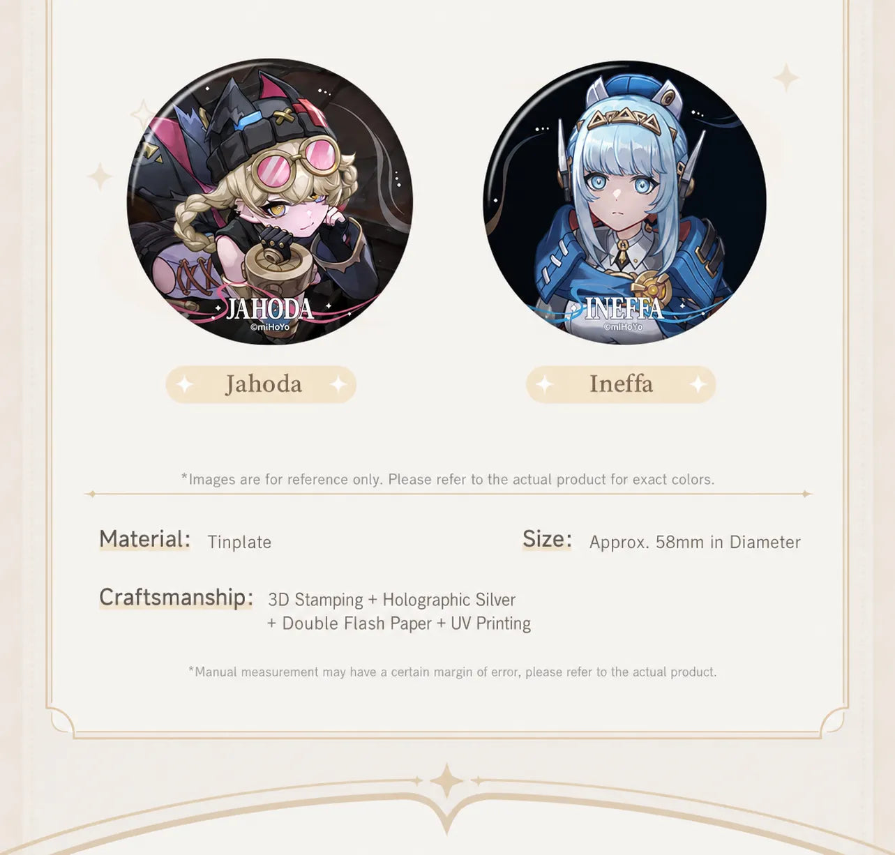 Genshin Impact Song of the Welkin Moon Series Character Badge Size and Specifications