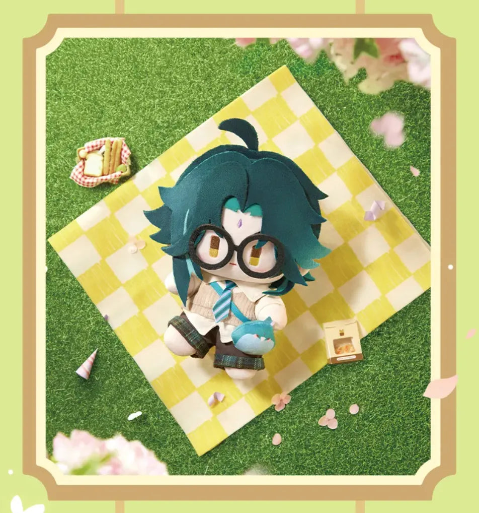 Genshin Impact Spring Blossom Tales Flins plush doll front and back details with collector card