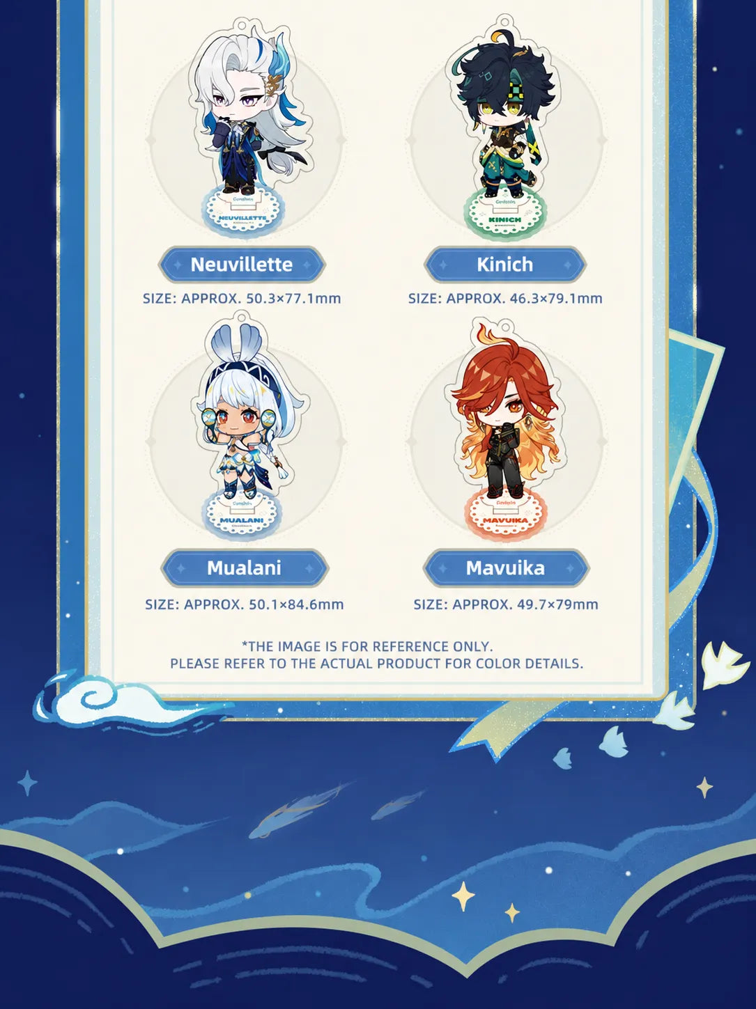 Genshin Impact Stellar Recollection series acrylic standees featuring Nahida Nilou and Alhaitham with chibi artwork