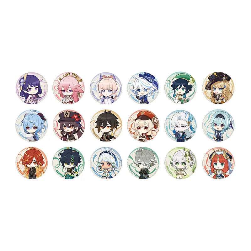 Genshin Stellar Recollection series character badge collection featuring Venti Furina Raiden Shogun Nahida Zhongli and more