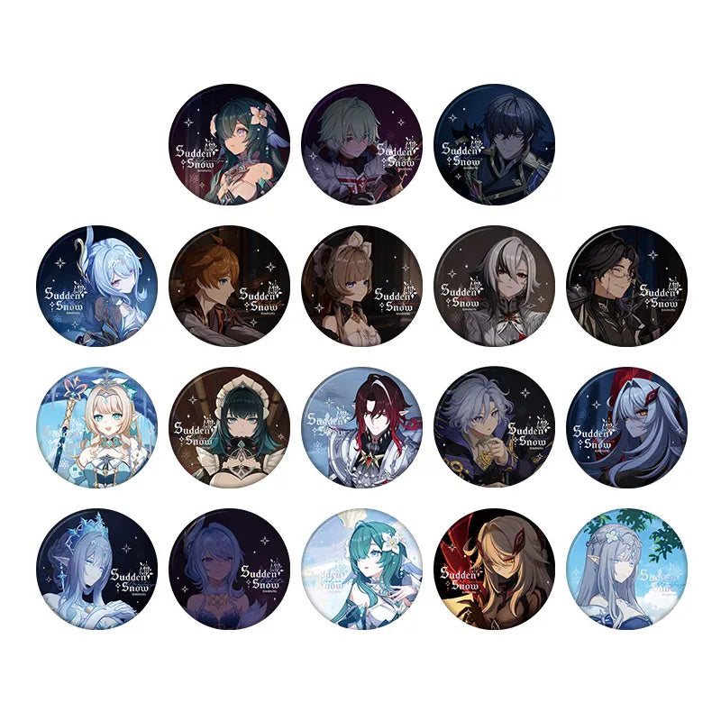 Genshin Impact Sudden Snow Series badge blind box collection featuring regular and special character designs