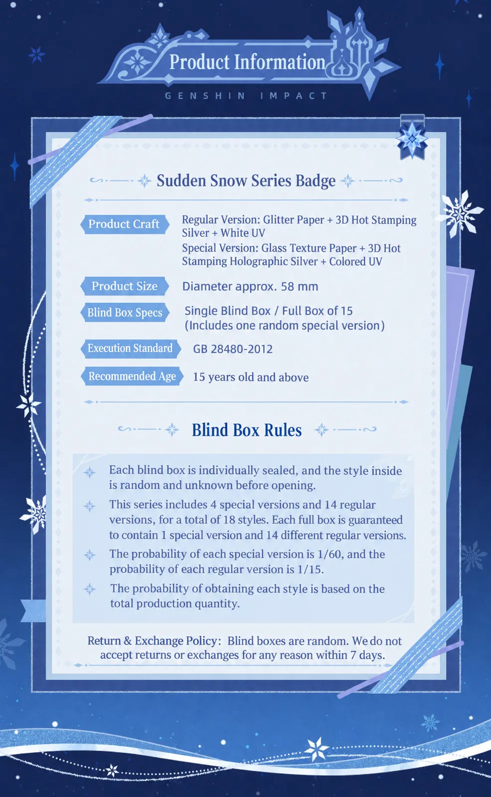 Genshin Impact Sudden Snow Series badge product information and blind box details