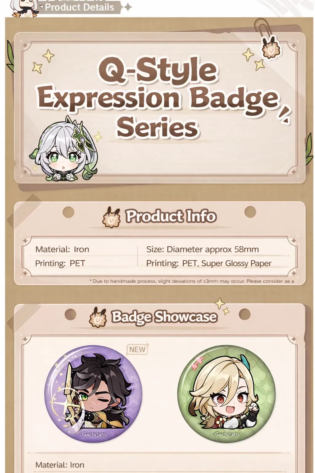 Genshin Impact Sumeru Q style badge product details material size showcase