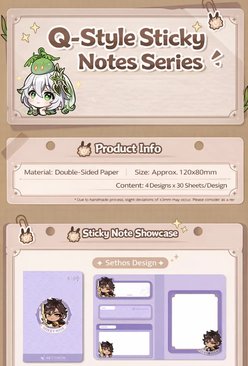 Genshin Impact Sumeru sticky notes product details size material showcase