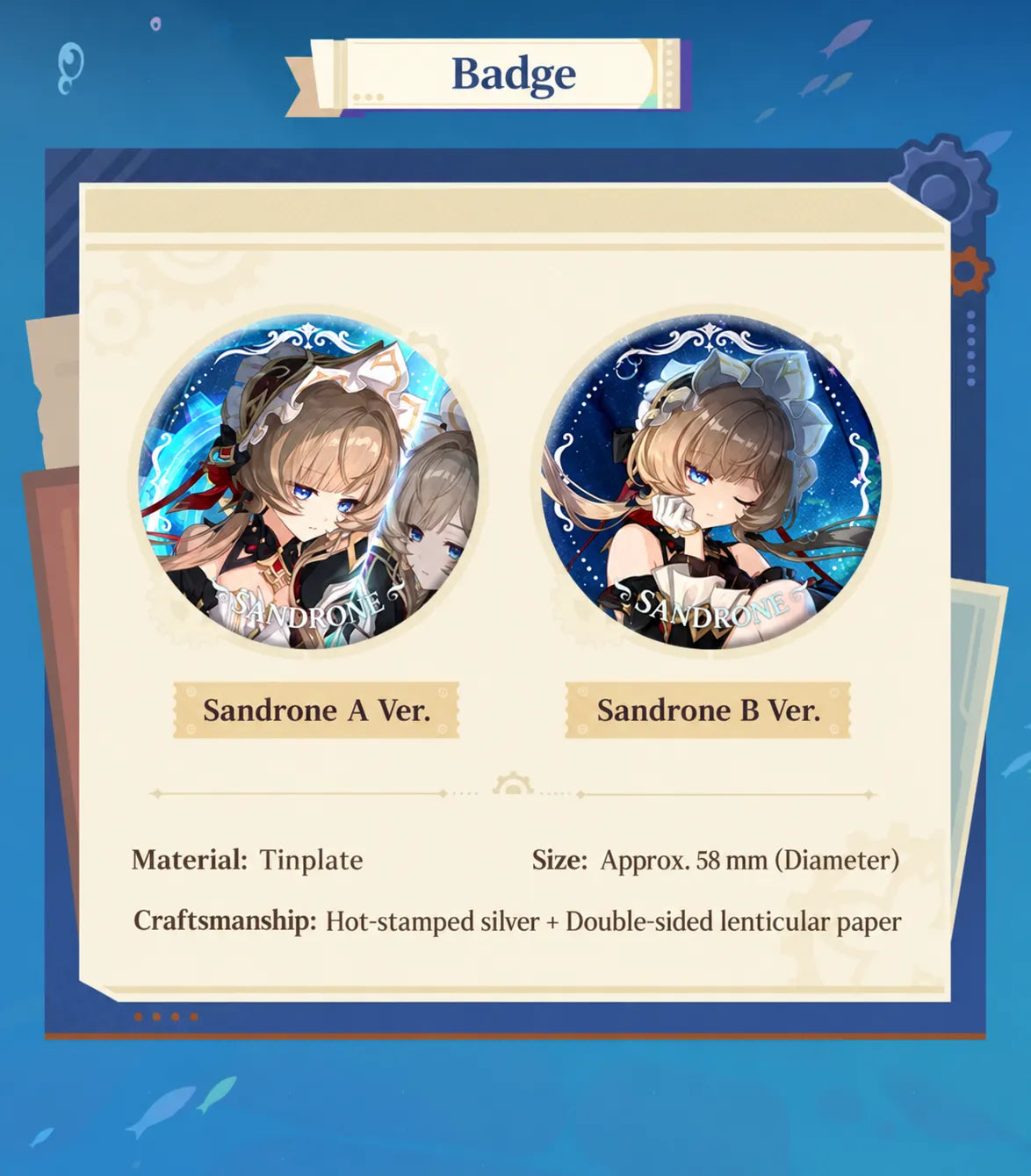 Sandrone A and B badge designs from the Sunny Summer Fontinalia series