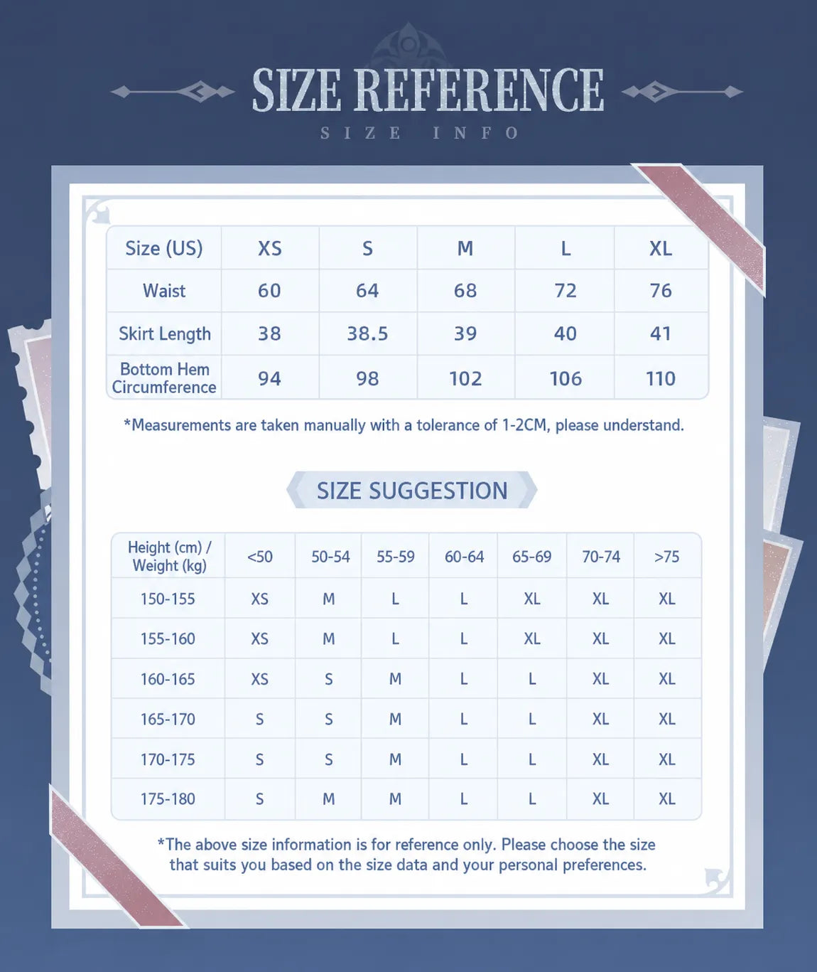 Genshin Impact Tartaglia pleated skirt size guide