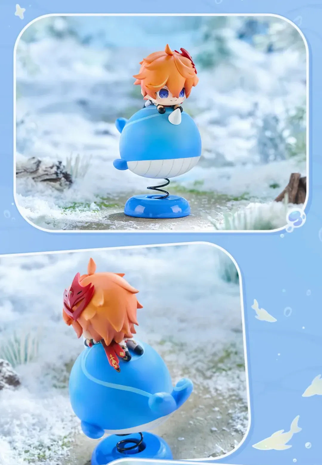 Close-up facial details of Tartaglia Q Version Swing Toy chibi figure