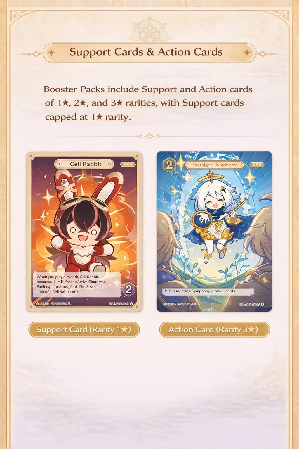Genshin Impact TCG booster pack rare character cards feature exclusive full art and elemental effects