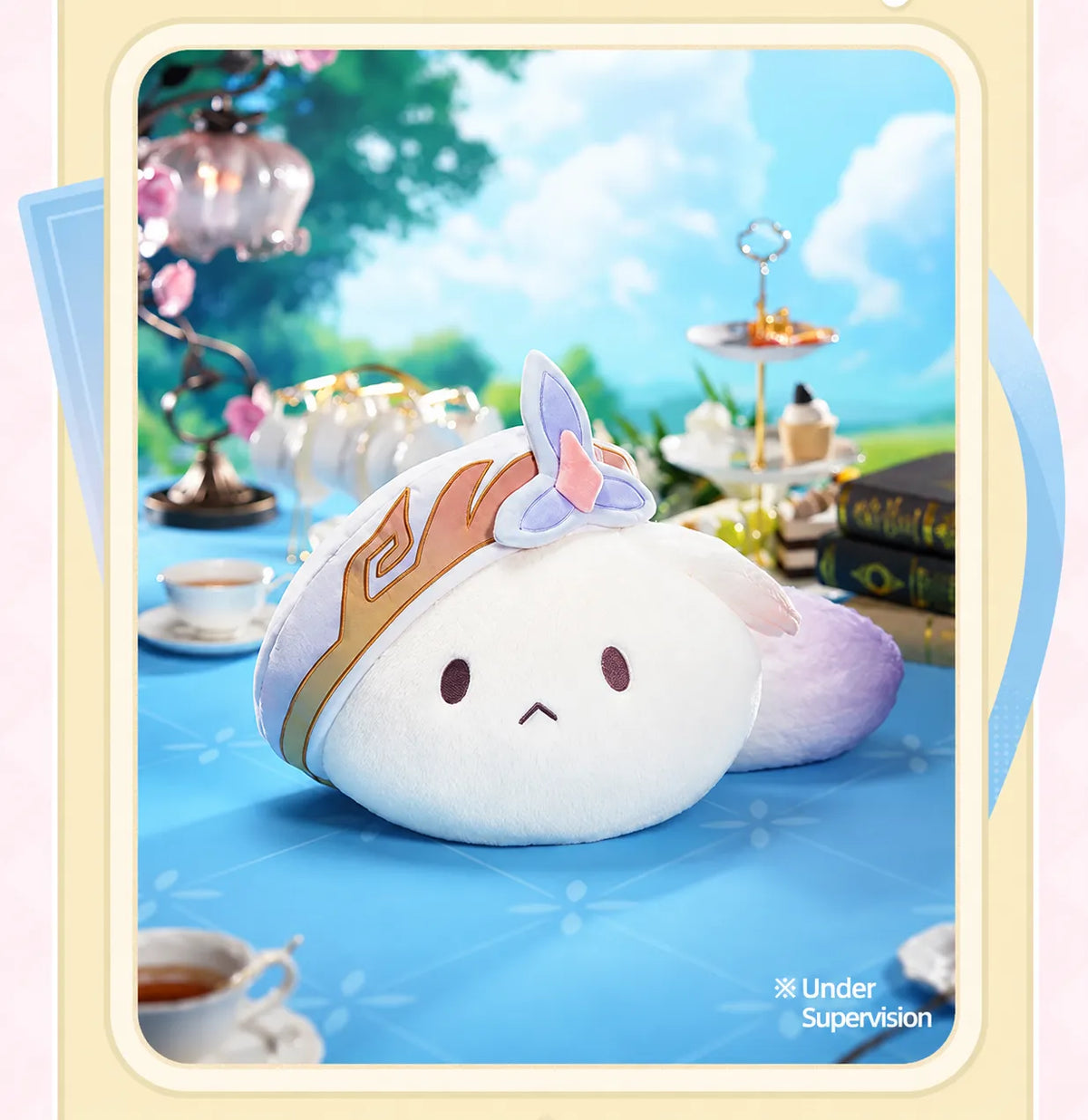 Nicole Tea Party plush pillow with character-themed headpiece
