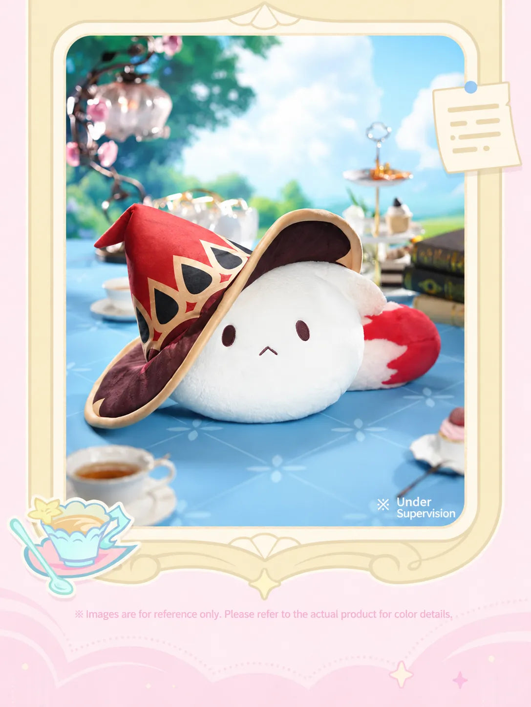 Venti Tea Party plush pillow with green character-themed accessories