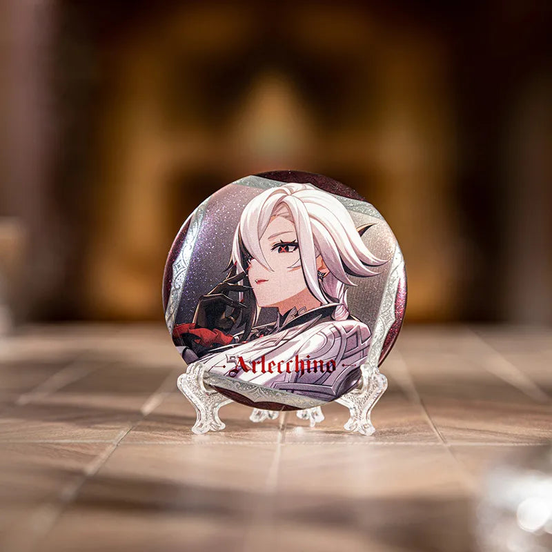 Genshin Impact character badge blind box display with premium artwork