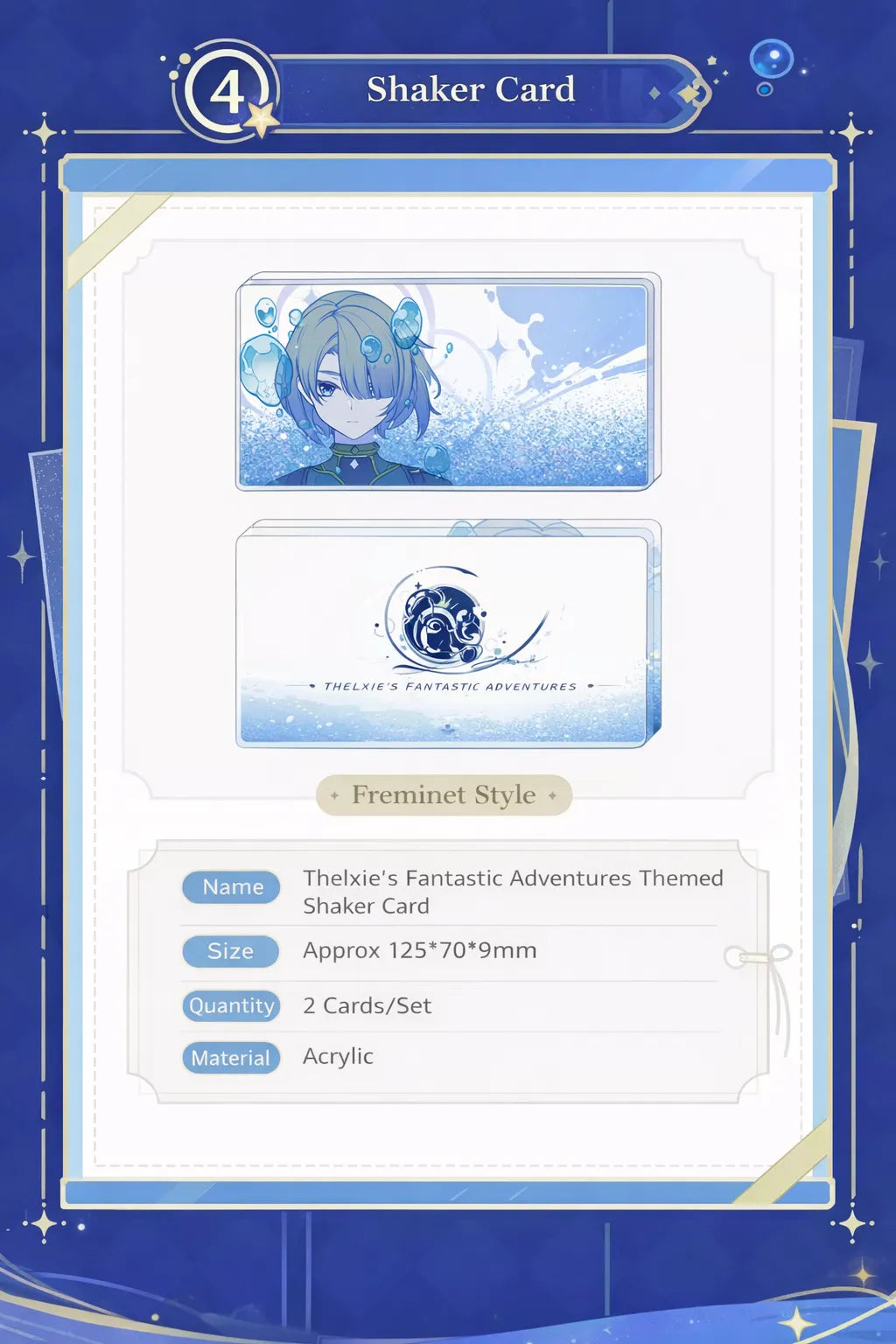 Genshin Impact Freminet shaker acrylic display detail with floating sand effect inside thick acrylic