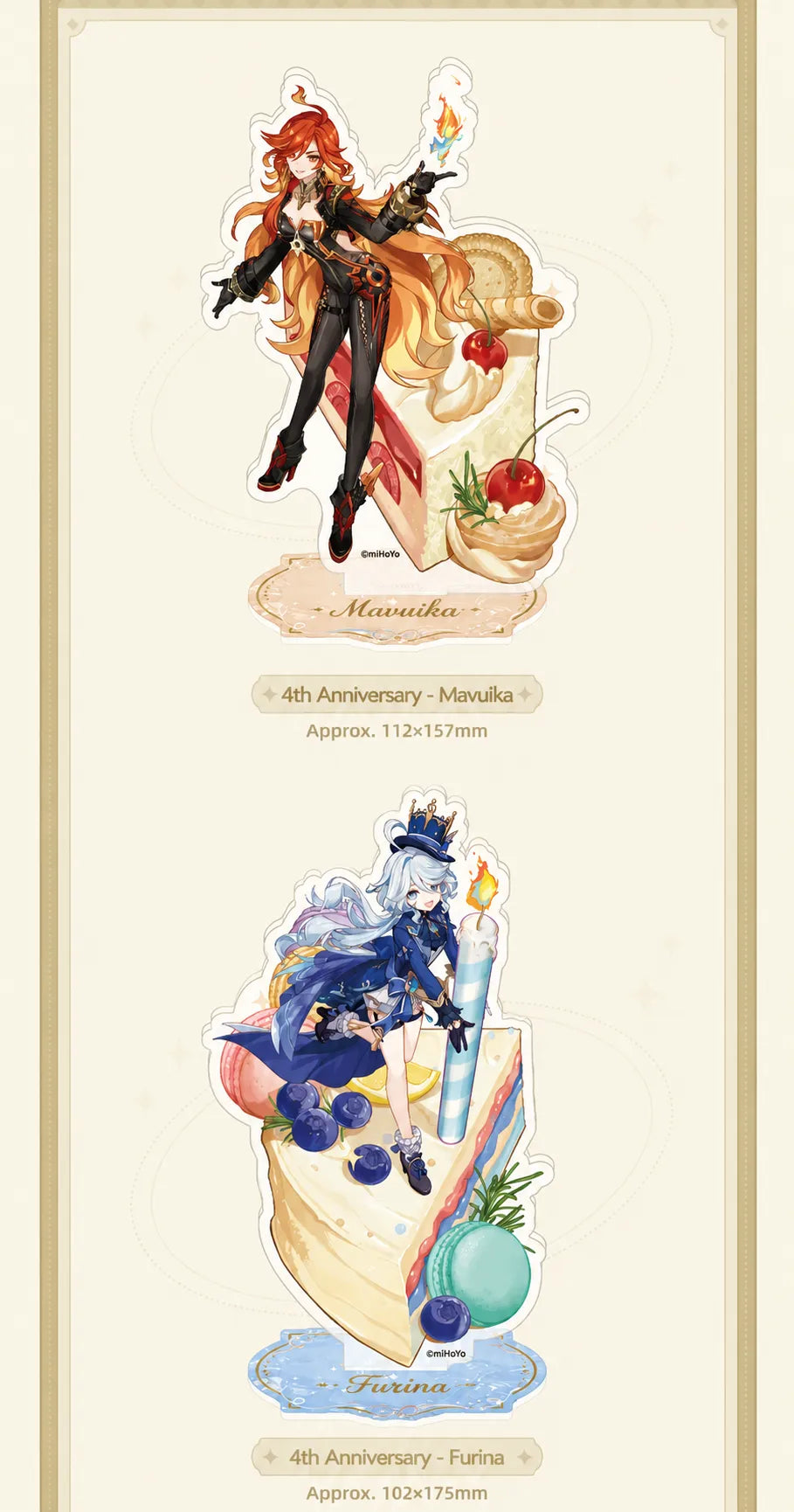 Genshin Impact themed acrylic figure display collection with commemorative anniversary artwork