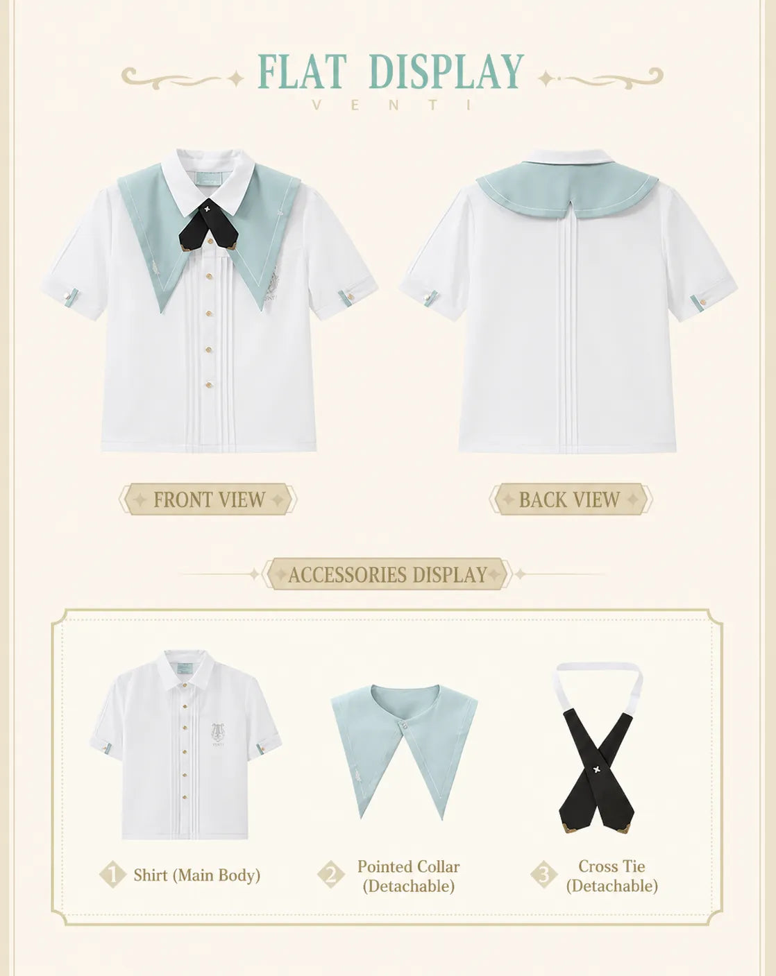 Venti themed shirt detachable collar and cross tie accessories display