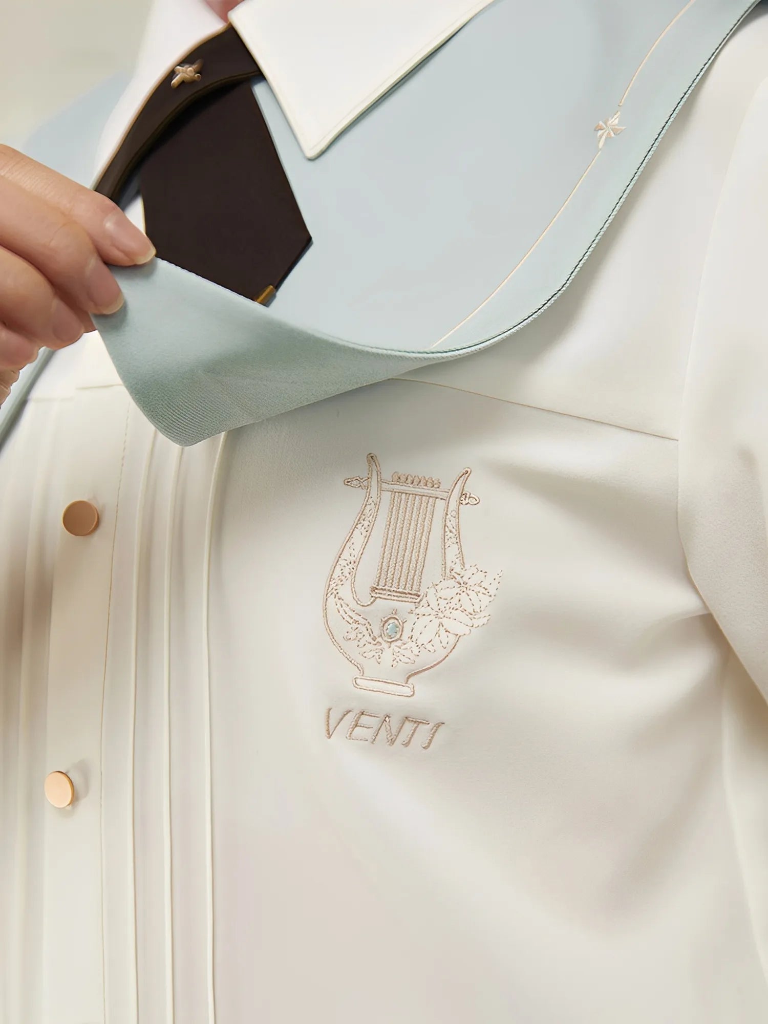 Genshin Impact Venti shirt embroidery detail lyre pattern design